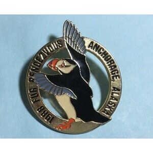 1988 Anchorage Alaska Fur Rondy Rendezvous Puffin Logo Pin